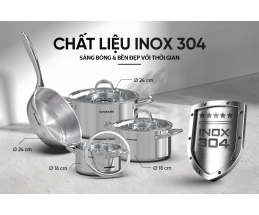 BỘ NỒI CHẢO INOX304 ĐÁY LIỀN SUNHOUSE SHG808